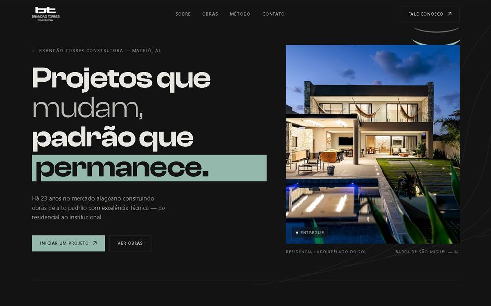 Página inicial do site da construtora Brandão Torres