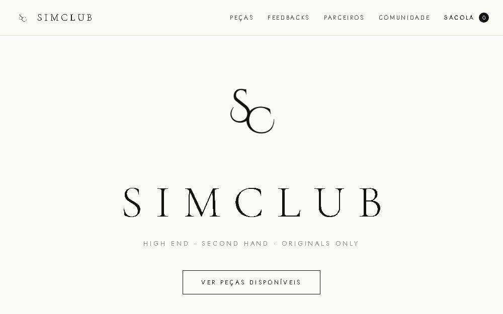 Página inicial do site da SimClub